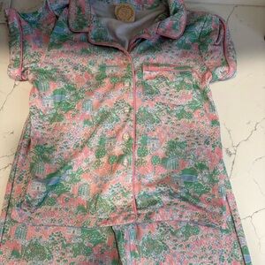 The Beaufort Bonnet Company Kids Pajama Set - Pink and Green